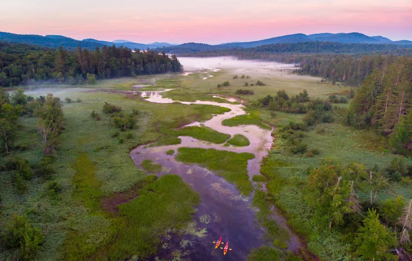 An aerial photo of a winding river