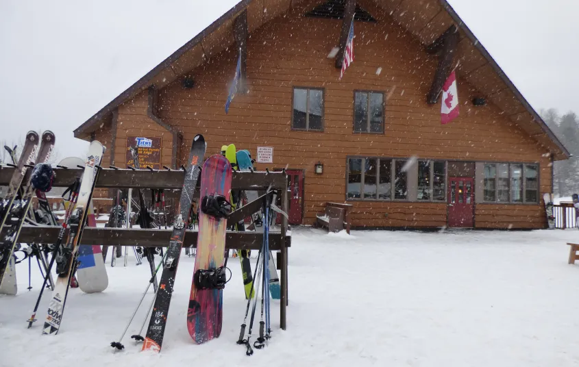 The ski and board rack at Titus Mountain.