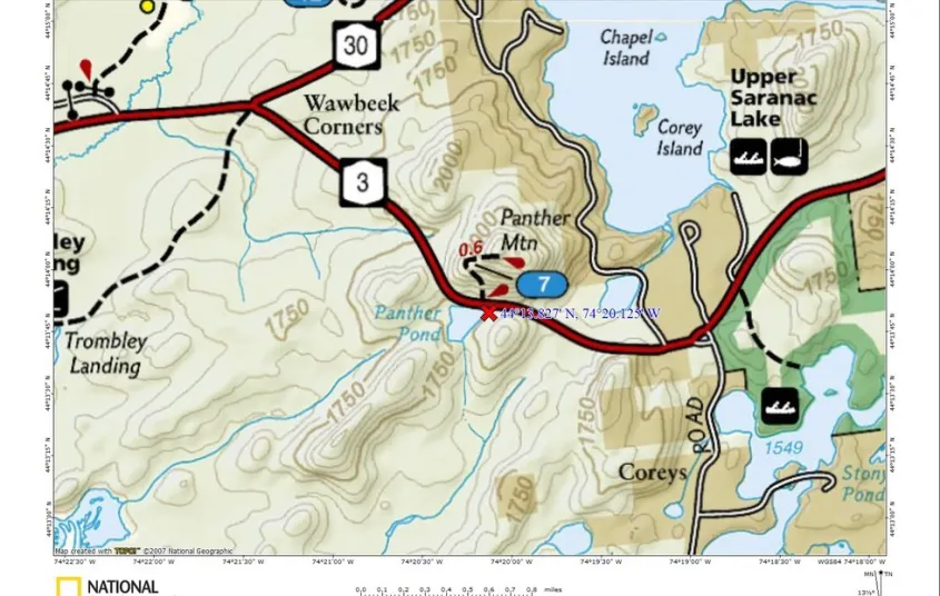 A map with a main roadway