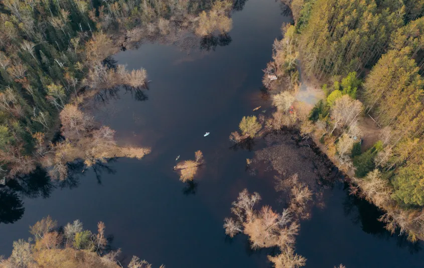 Aerial view of paddlers at Axton Landing