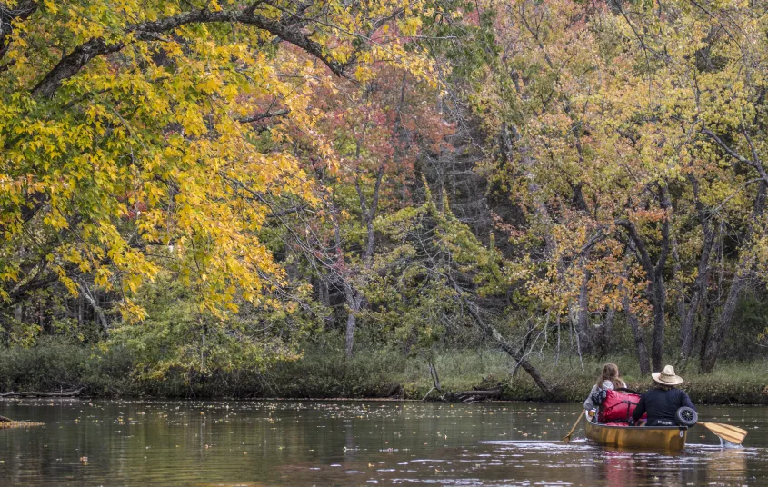 Beautiful scenery on the Raquette River during fall.