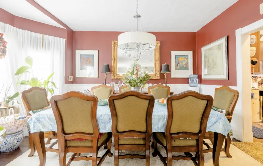 The formal dining space from the view of the head of the table