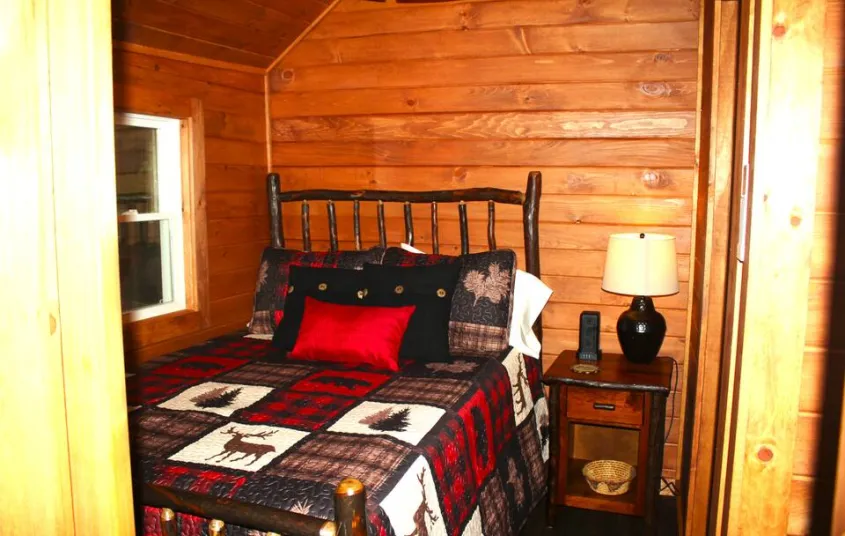 Overlooking the trees from the bed at Rockledge Cabins & Retreats 