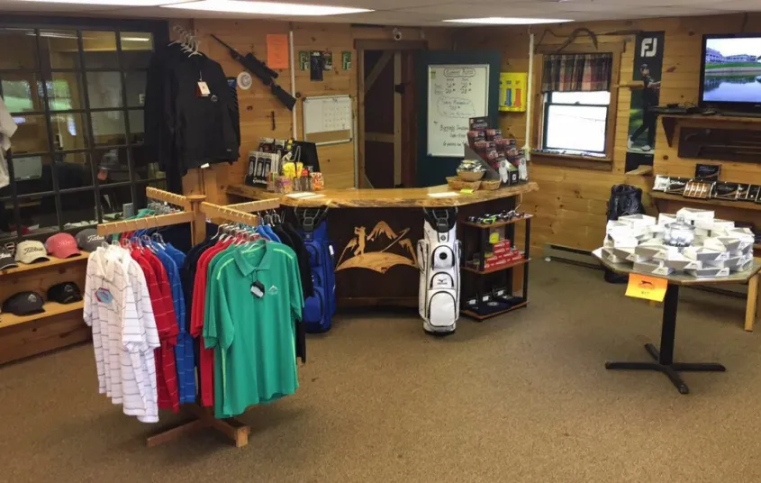 Gear on racks at the Pro Shop at the Tupper Lake Golf Course.