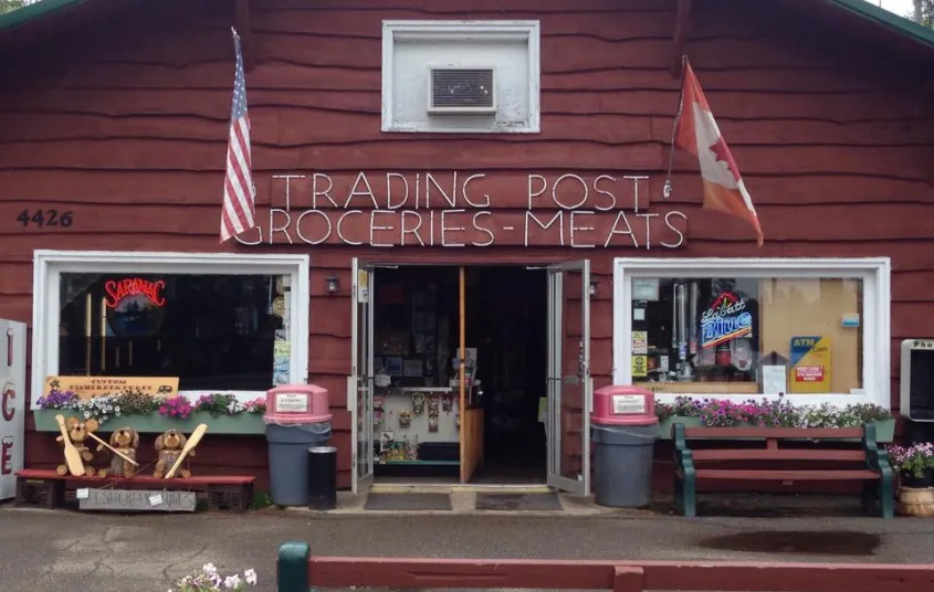 The red building of Knapp's Trading Post.