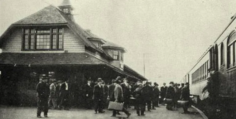 An old photo of a train station