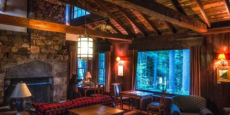 Rustic interior with high ceilings