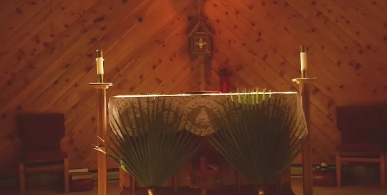 The alter flooded with natural light.