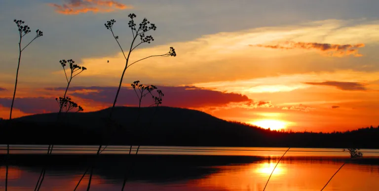 Orange sunset over the lake.