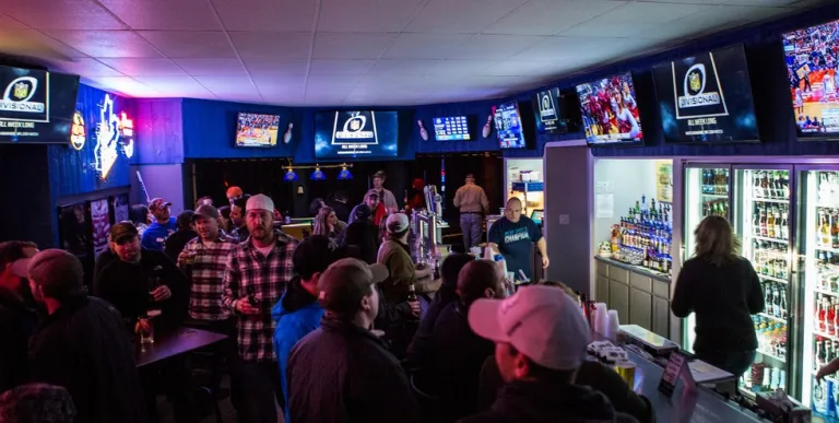 People gather at the Foul Line Bar.