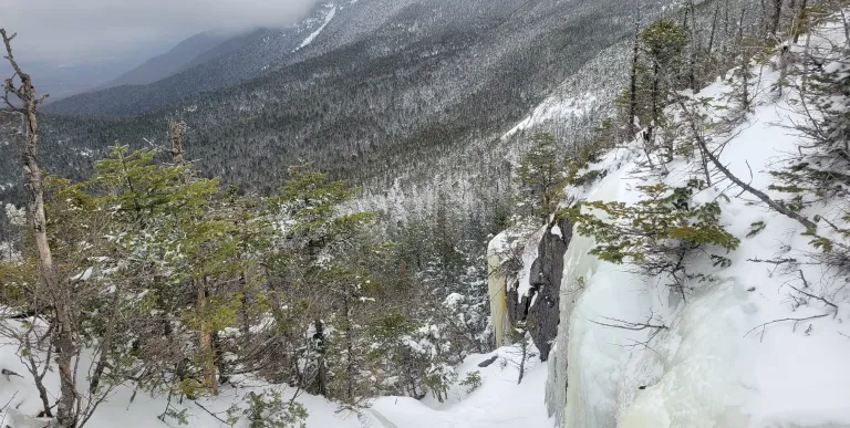 An icy part of the trail near the summit of Seward Mountain.