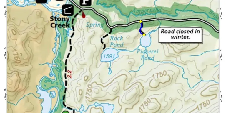 A map showing a few hiking trails