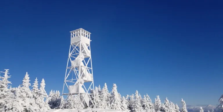St Regis Mountain firetower covered in rime ice