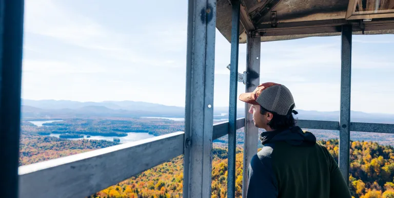A hiker in a fire tower