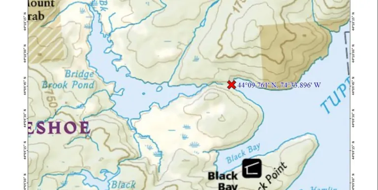 A map showing a red x for a carry to another pond