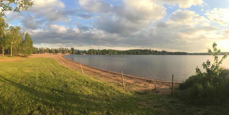 A beach at sunset