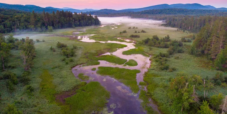 An aerial photo of a winding river