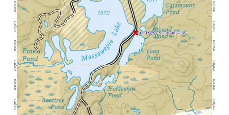 A map with a large lake and some roads