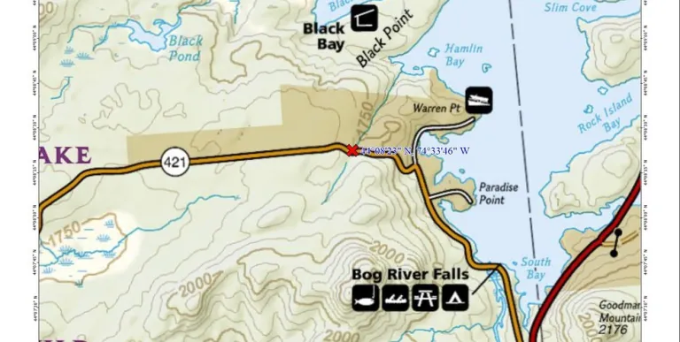 A map with a large lake and some roads
