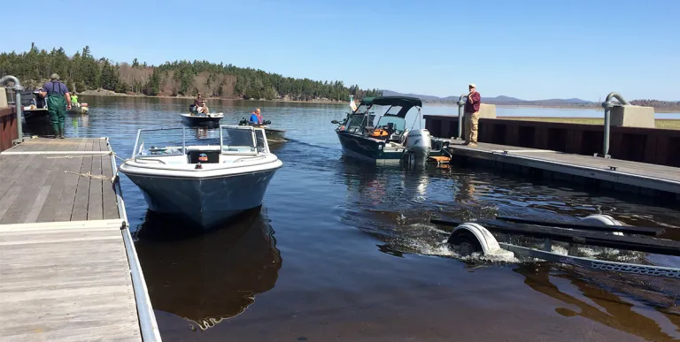 Boats coming and going from a launch