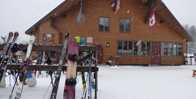 The ski and board rack at Titus Mountain.