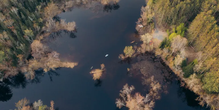 Aerial view of paddlers at Axton Landing