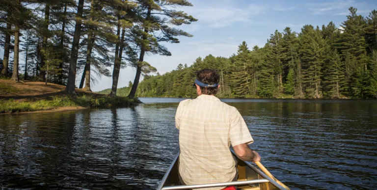 A person paddling a canoe