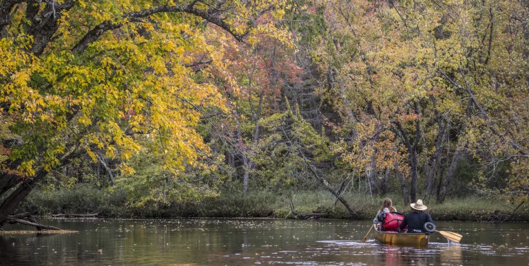 Beautiful scenery on the Raquette River during fall.
