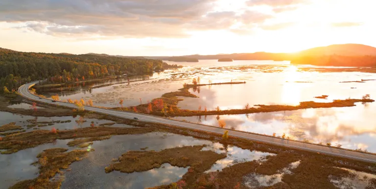 Aerial view of Simon Pond in the fall
