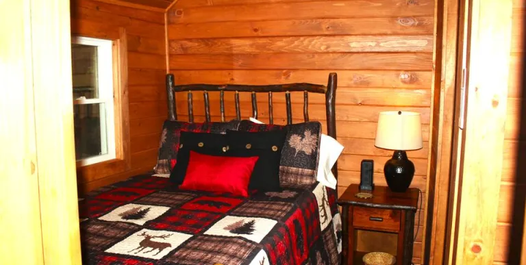 Overlooking the trees from the bed at Rockledge Cabins & Retreats 