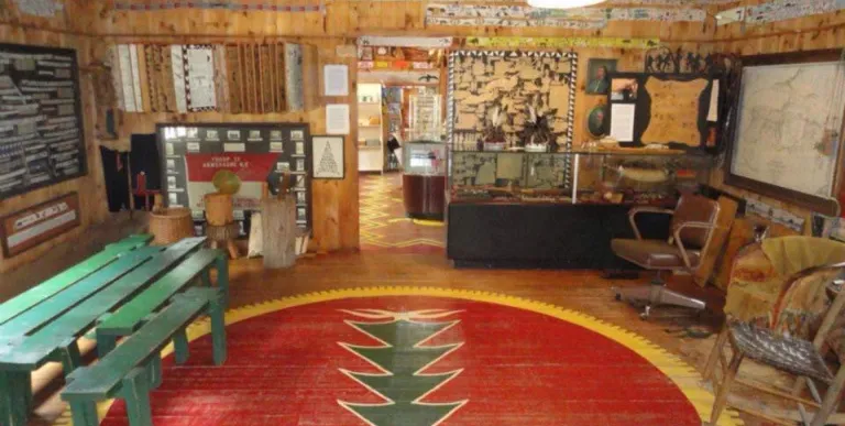 Welcoming space with artful design on the floor.