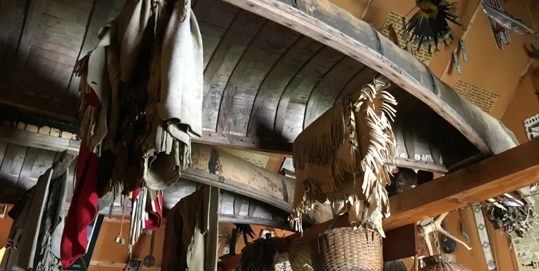 Boats hang from the ceiling