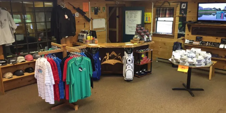 Gear on racks at the Pro Shop at the Tupper Lake Golf Course.
