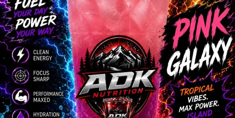 A pink liquid in a clear cup with ice labeled Pink Galaxy offered at JET ADK Nutrition