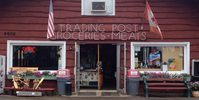The red building of Knapp's Trading Post.